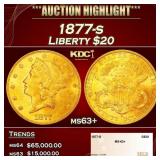 1877-s Gold Liberty Double Eagle $20 ms63+ SEGS