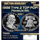1956 Type 2 Proof Franklin Half Dollar TOP POP! 50
