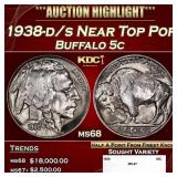 1938-d/s Buffalo Nickel Near Top Pop 5c ms68 SEGS