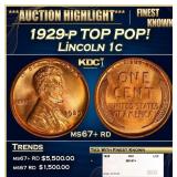 1929-p Lincoln Cent TOP POP! 1c ms67+ rd SEGS