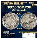 1937-d Buffalo Nickel TOP POP! 5c ms68 SEGS
