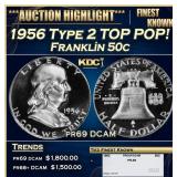 1956 Type 2 Proof Franklin Half Dollar TOP POP! 50