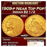 1909-p Gold Indian Quarter Eagle Near Top Pop! $2