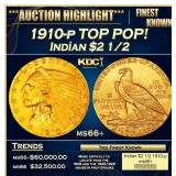 1910-p Gold Indian Quarter Eagle TOP POP! $2 1/2 m