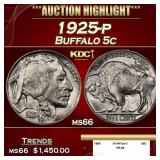 1925-p Buffalo Nickel 5c ms66 SEGS