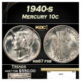 1940-s Mercury Dime 10c ms67 fsb SEGS