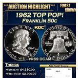 1962 Proof Franklin Half Dollar TOP POP! 50c pr69