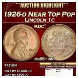 1926-d Lincoln Cent Near Top Pop 1c ms65+ bn SEGS