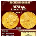 1875-cc Gold Liberty Double Eagle $20 ns62 USCG