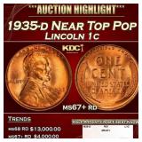 1935-d Lincoln Cent Near Top Pop 1c ms67+ rd SEGS