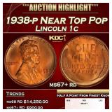 1938-p Lincoln Cent Near Top Pop 1c ms67+ rd SEGS