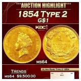 1854 Type 2 Gold Dollar $1 ms64 SEGS
