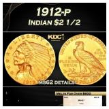 1912-p Gold Indian Quarter Eagle $2 1/2 ms62 detai