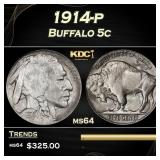 1914-p Buffalo Nickel 5c Grades ms64