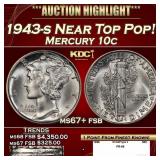 1943-s Mercury Dime Near Top Pop! 10c ms67+ fsb SE