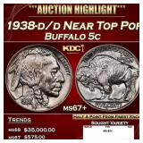 1938-d/d Buffalo Nickel Near Top Pop 5c ms67+ SEGS