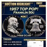 1957 Proof Franklin Half Dollar TOP POP! 50c pr69