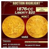 1876-cc Gold Liberty Double Eagle $20 ms62 USCG