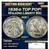 1936-d Walking Liberty Half Dollar TOP POP! 50c ms