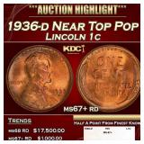 1936-d Lincoln Cent Near Top Pop 1c ms67+ rd SEGS