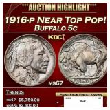 1916-p Buffalo Nickel Near Top Pop! 5c ms67 SEGS