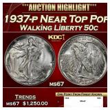 1937-p Walking Liberty Half Dollar Near Top Pop 50