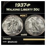1937-p Walking Liberty Half Dollar 50c Grades ms66