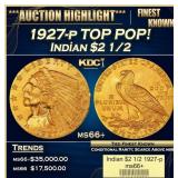 1927-p Gold Indian Quarter Eagle TOP POP! $2 1/2 m