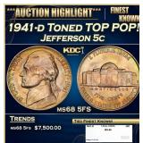 1941-d Jefferson Nickel Toned TOP POP! 5c ms68 5FS