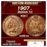 1907 Indian Cent . 1c ms66 rd SEGS