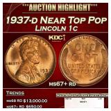 1937-d Lincoln Cent Near Top Pop 1c ms67+ rd SEGS