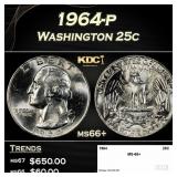 1964-p Washington Quarter 25c ms66+ SEGS