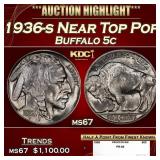 1936-s Buffalo Nickel Near Top Pop 5c ms67 SEGS