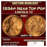 1934-p Lincoln Cent Near Top Pop 1c ms67+ rd SEGS