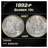 1892-p Barber Dime 10c Grades ms63