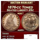 1876-cc Seated Liberty Quarter Toned 25c ms65+ SEG