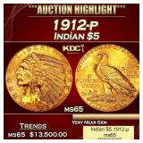 1912-p Gold Indian Half Eagle $5 ms64+ USCG