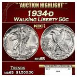 1934-d Walking Liberty Half Dollar 50c ms65 SEGS