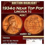 1934-d Lincoln Cent Near Top Pop 1c ms66+ rd SEGS