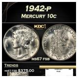 1942-p Mercury Dime 10c ms67 fsb SEGS