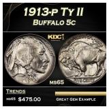 1913-p Ty II Buffalo Nickel 5c Grades ms65