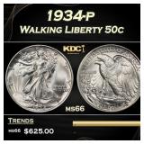1934-p Walking Liberty Half Dollar 50c Grades ms66