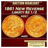 1861 New Reverse Gold Liberty Quarter Eagle $2 1/2