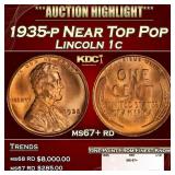 1935-p Lincoln Cent Near Top Pop 1c ms67+ rd SEGS