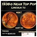 1938-d Lincoln Cent Near Top Pop 1c ms67 rd SEGS