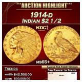 1914-d Gold Indian Quarter Eagle $2 1/2 ms65+ SEGS