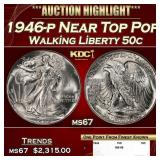 1946-p Walking Liberty Half Dollar Near Top Pop 50