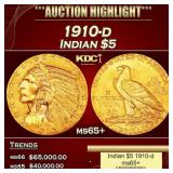 1910-d Gold Indian Half Eagle $5 ms65+ USCG