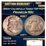 1953-p Franklin Half Dollar Colorfully Toned TOP P