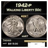 1942-p Walking Liberty Half Dollar 50c ms67 SEGS